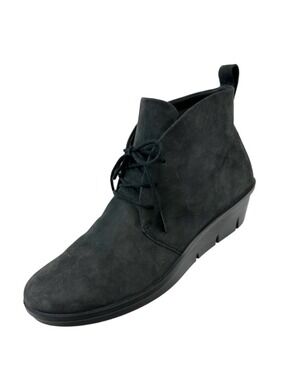 Ecco Skyler nubuck booties Womens Size 40 low wedge black chukka Fall Winter